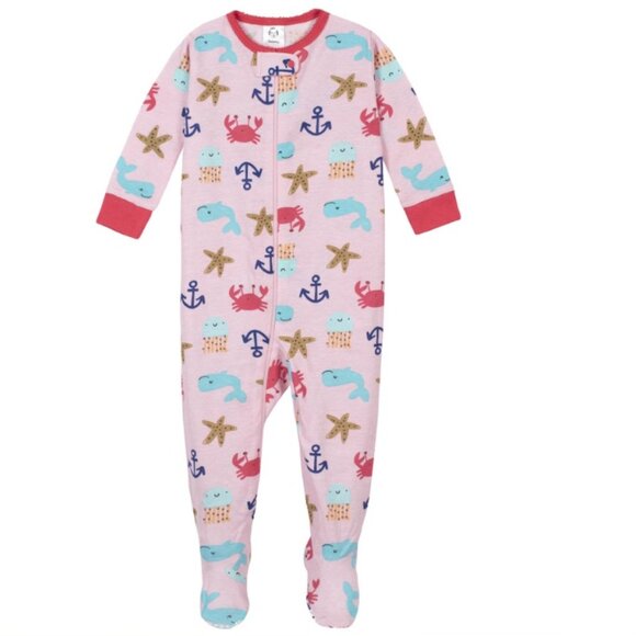Gerber Girls Beach Theme Snug Fit Cotton Footed Sleeper Pajamas Size 3 Months - Picture 1 of 5